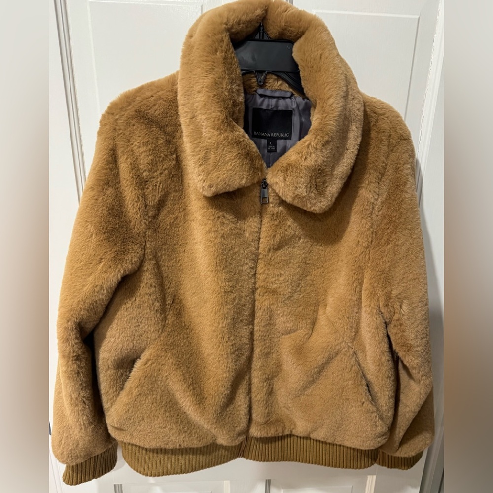 Banana Republic Faux Fur Bomber Jacket - Camel Brown